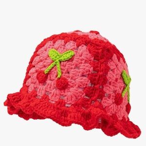 Red Crochet Cherry Bucket Hat NWOT